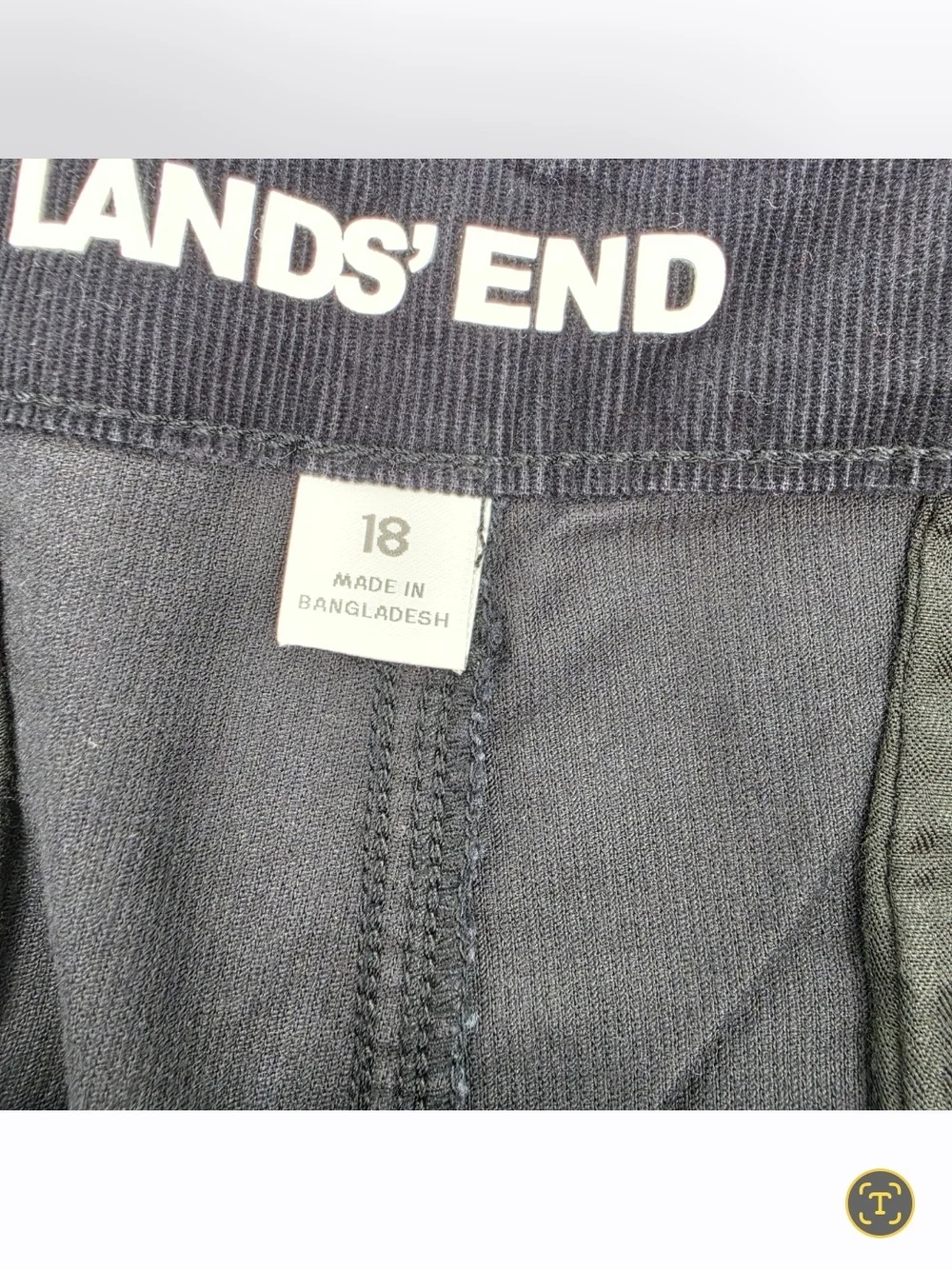 Lands End High Rise Wide Leg Corduroy Pants Womens Size 18 Black Pockets